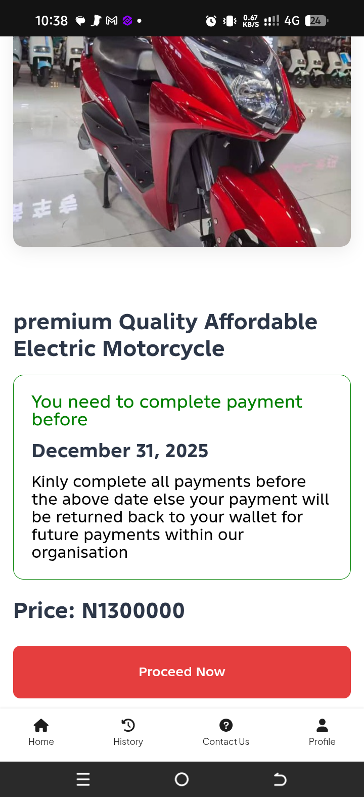 Instalment plan showing amount and completion deadline