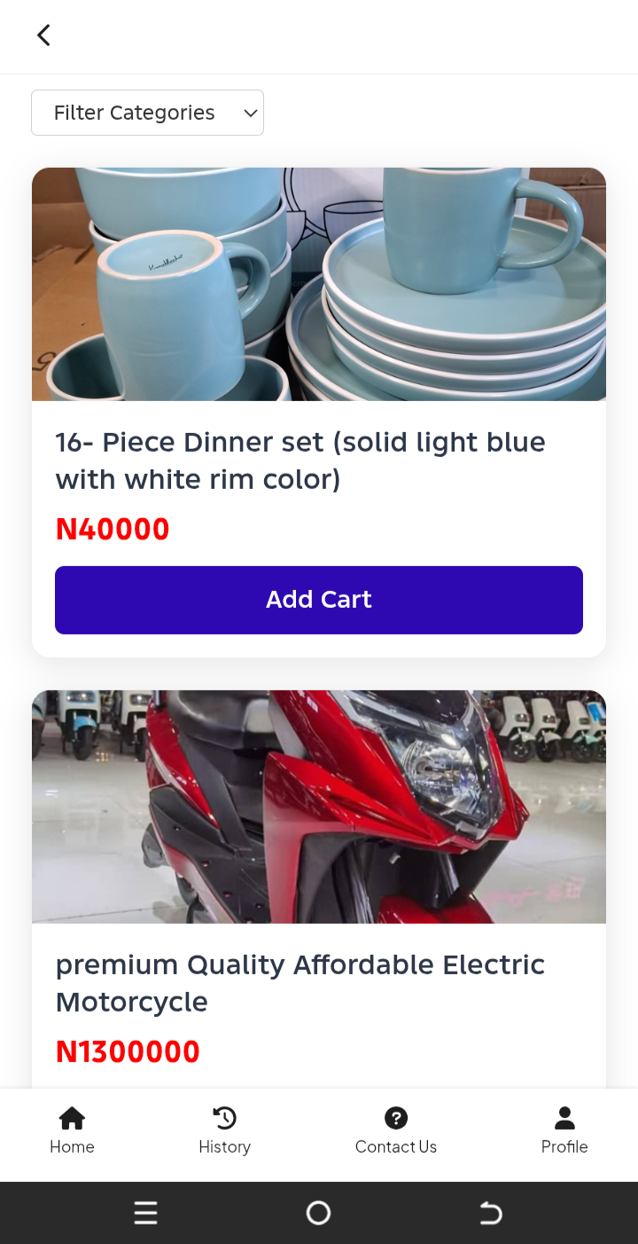 Product catalogue of items to buy on instalment
