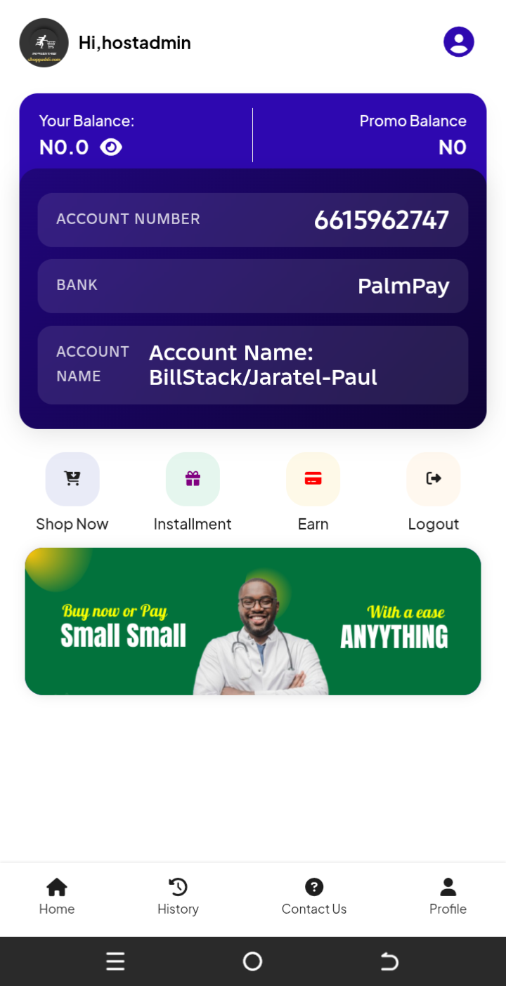 Customer dashboard with a dedicated virtual account and wallet balance