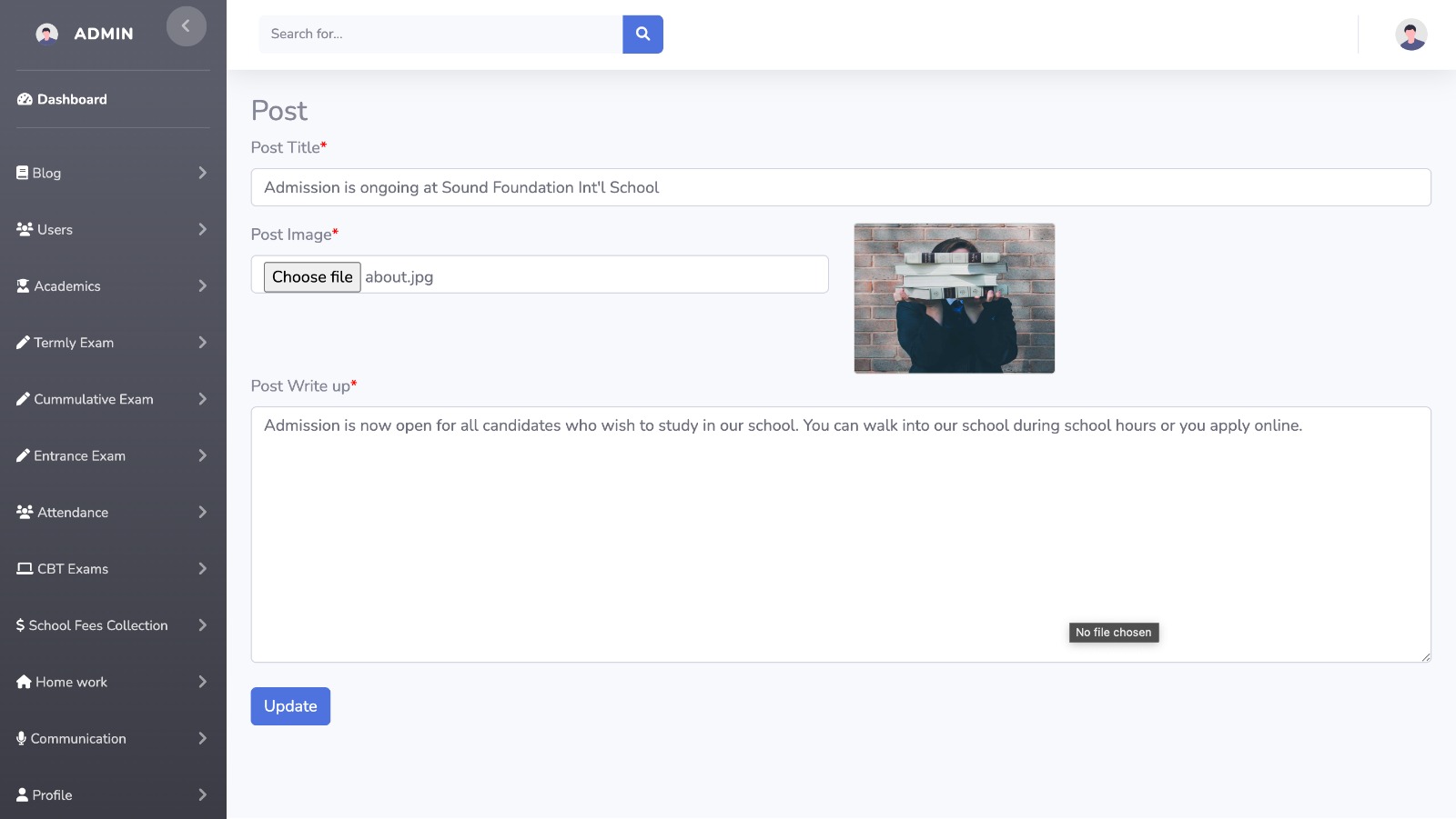 School blog post editor