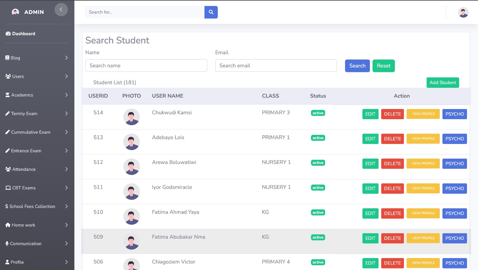 Students management list